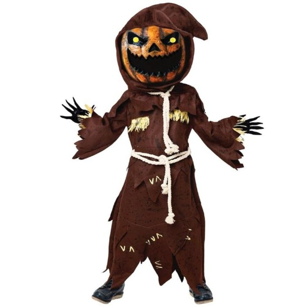 Scary Scarecrow Kids Halloween Costume With Mask & Robe- L
